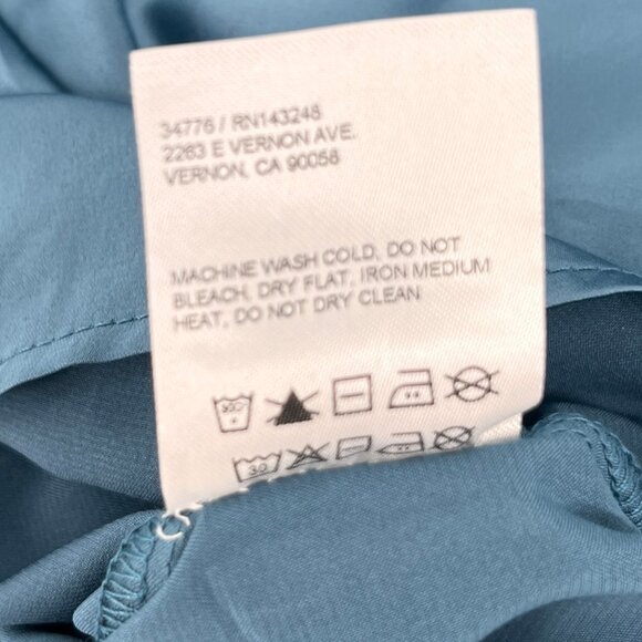 Reformation Long Sleeve Crop Top Size 4 Blue Ruched V-Neck Linen Blouse - Picture 9 of 9